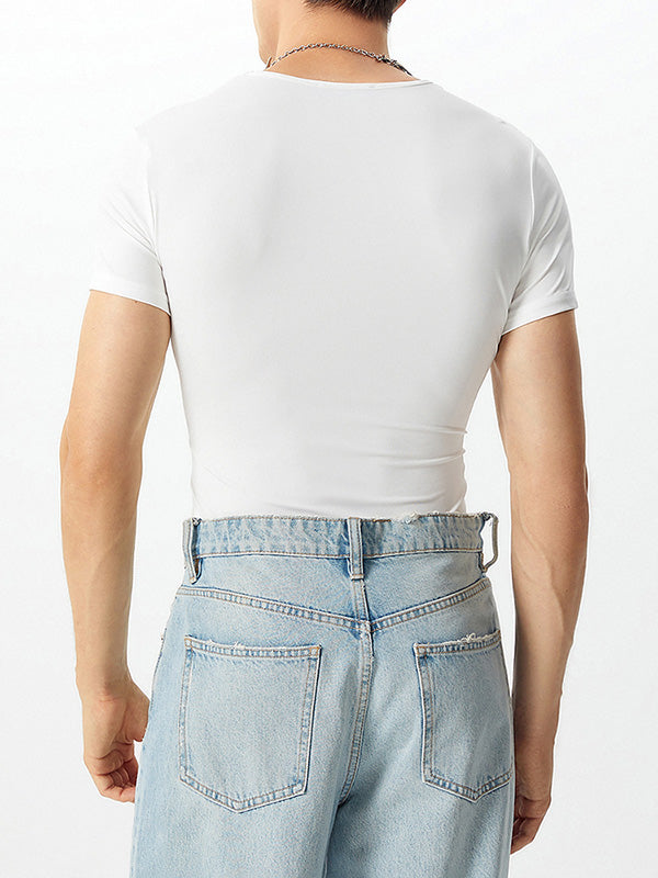 Mens Sexy Solid Color Slim-Fit Bodysuit SKUE53608