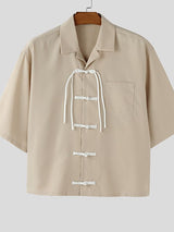 Men's Frog Button Contrast Color Short Sleeve Shirt SKUL45324