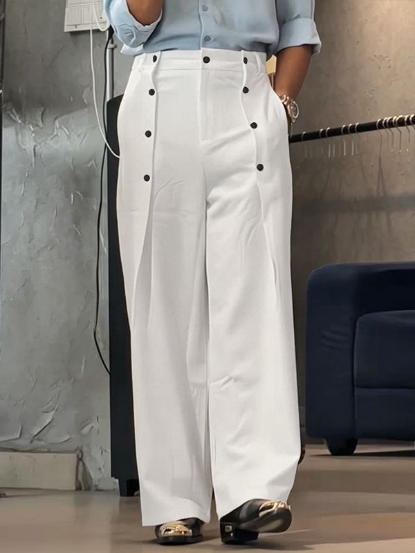 Men's Vintage Double-Breasted Button High-Waist Wide-Leg Pant SKUL72572