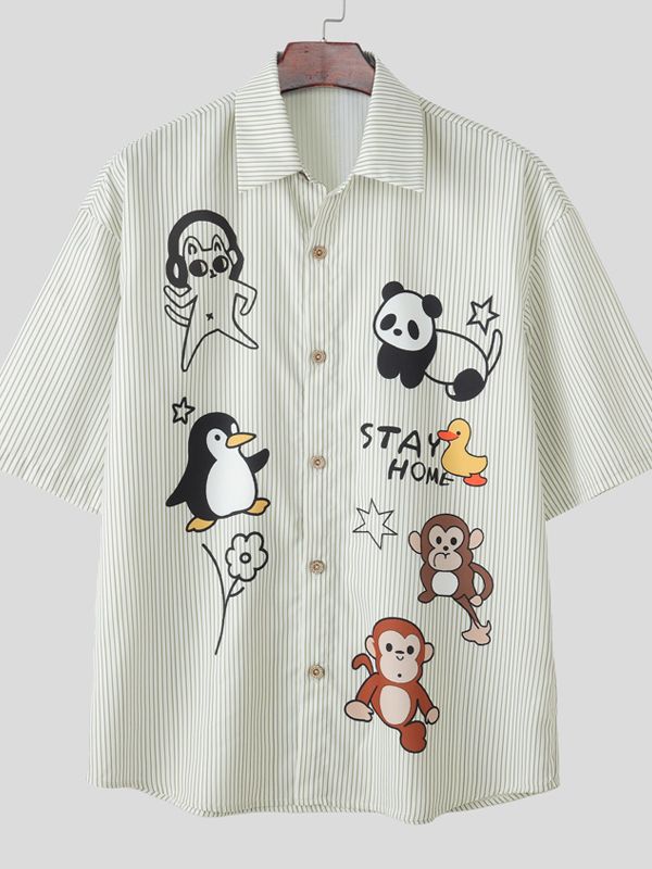 Men's Tie Patchwork Pocket Short Sleeve Shirt SKUL40277