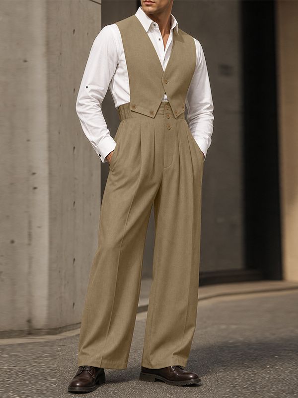 Men's Retro Party Cropped V-Pointed Jumpsuit SKUL75517
