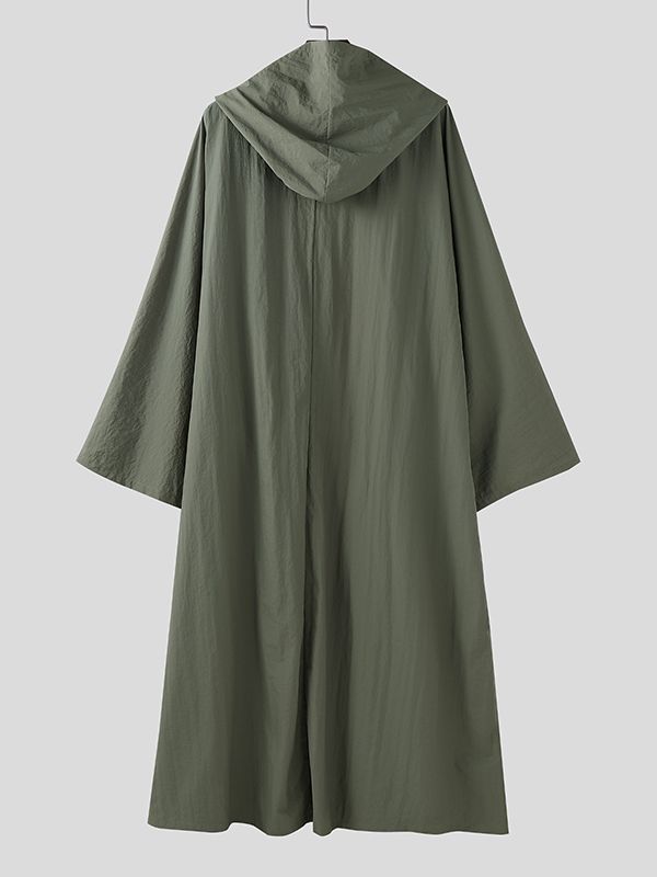 Men's Solid Hooded Loose Long Sleeve Cardigan SKUL32841