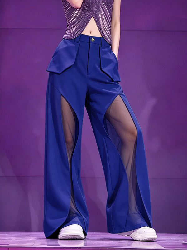 Men's Unisex Avant-Garde Thigh Cutout Mesh Paneled High Waist Baggy Wide Leg Pant SKUL64257