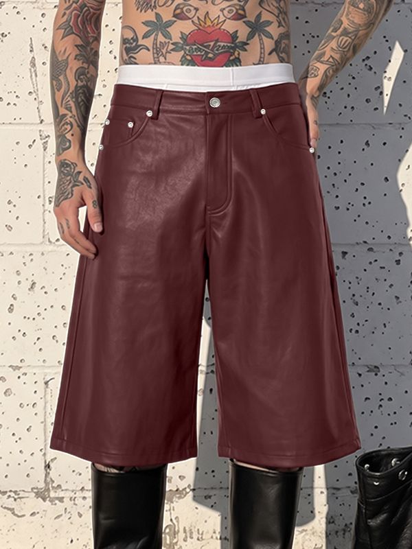 Men's Y2K Avant-Garde Baggy Faux Leather Short SKUL78972
