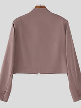 Men's Solid Color Half Zipper Stand Collar Cropped Blazer SKUL51062