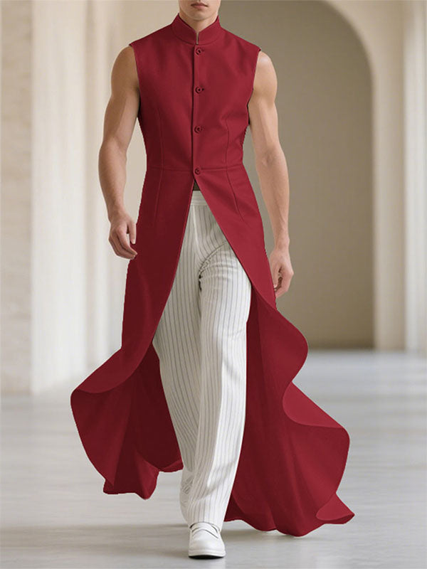 Men's Ruffled Hem Stand Collar Casual Waistcoat SKUL24564