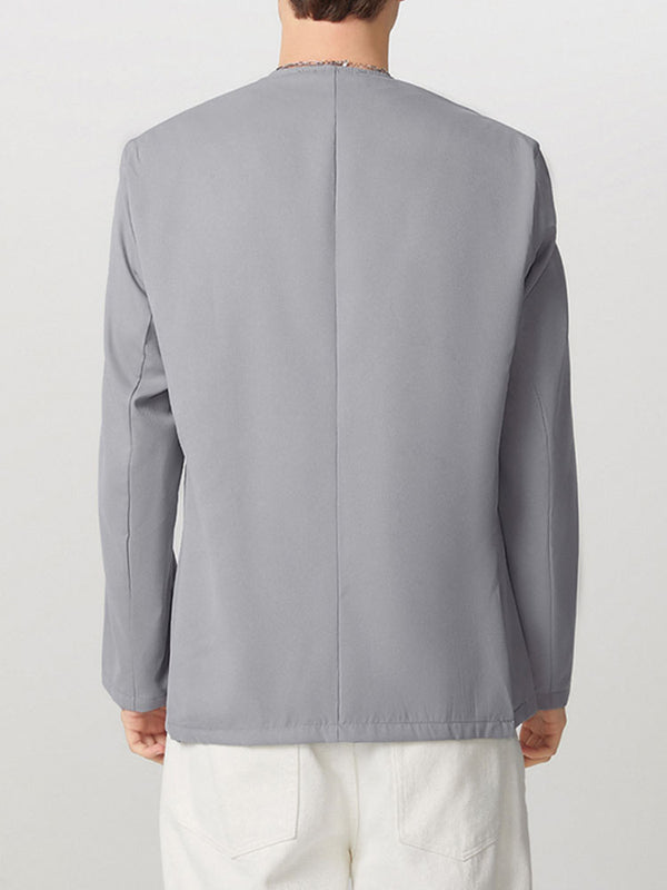 Mens Solid Color V-Neck Fitted Long Sleeve Blazer SKUK79216