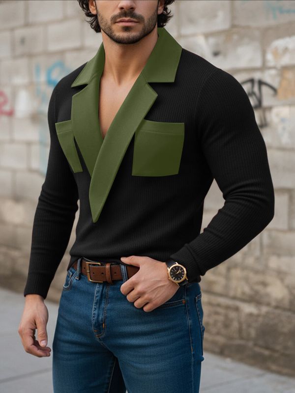 Men's Knit Textured Color Block Sweater SKUL45415