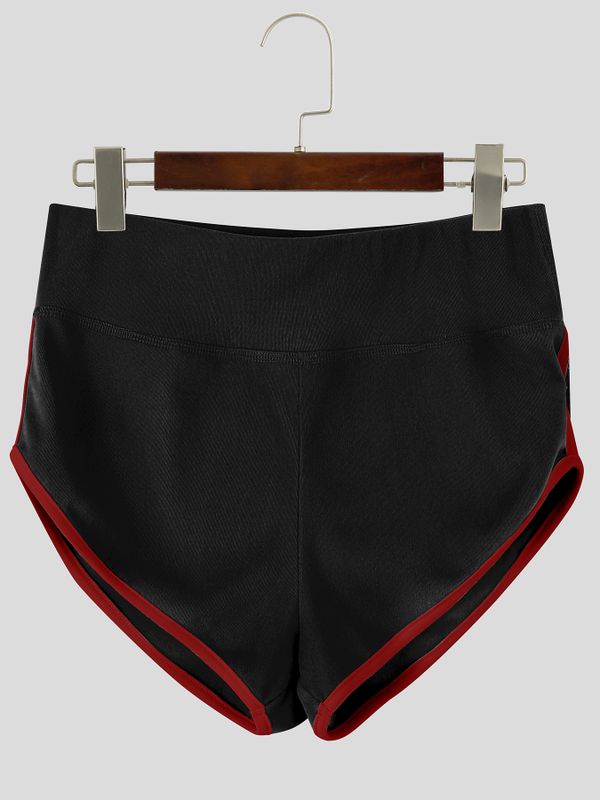 Men's Sexy Gym Contrast Binding Dolphin Hem Butt Lifting High Waist Mini Length Short SKUL82414