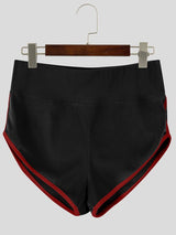 Men's Sexy Gym Contrast Binding Dolphin Hem Butt Lifting High Waist Mini Length Short SKUL82414