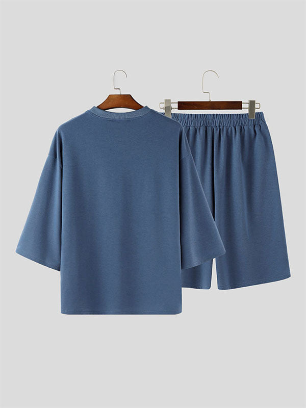 Men's Solid Color Crew Neck Two Pieces Outfit SKUL54069