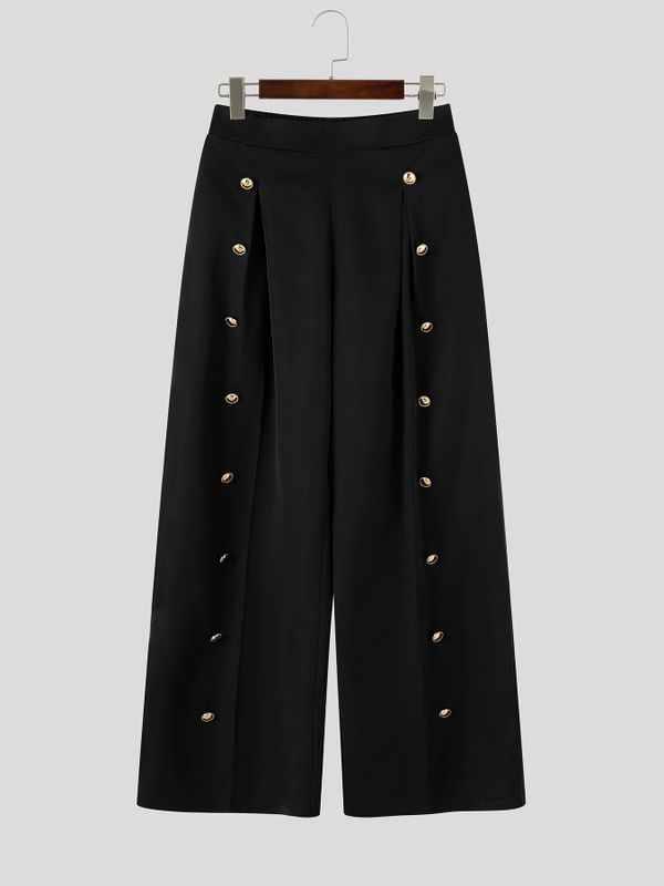 Men's Smart Chic Stage Runway Multi-Button Slit Pleat Wide-Leg Pant SKUL84759