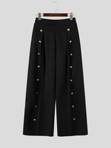 Men's Smart Chic Stage Runway Multi-Button Slit Pleat Wide-Leg Pant SKUL84759