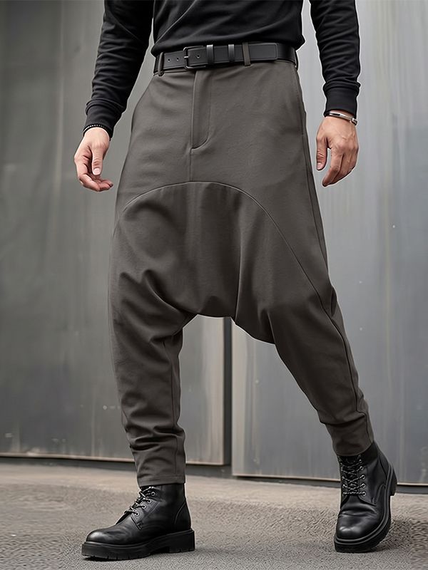 Men's Avant-Garde Darkwear Urban Street Curved Seam Drop-Crotch Tapered Pant SKUL84000