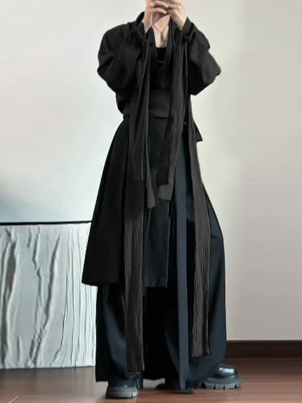 Men's Deconstructed Textured Ribbon Long Sleeve Shirt SKUL36630