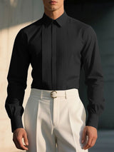 Men's Solid Color Pleated Long Sleeve Shirt SKUL42703