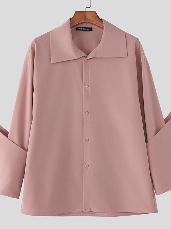 Men's Solid Color Deconstructed Long Sleeve Shirt SKUL45421