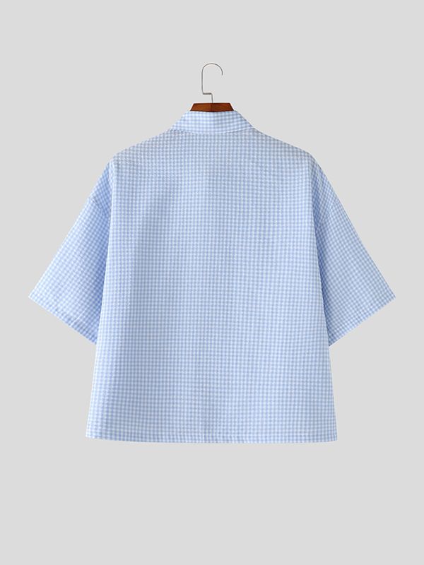 Men's Plaid Frog Button Short Sleeve Shirt SKUL56148