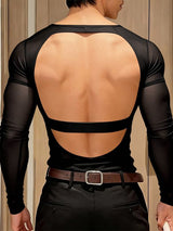 Men's Deconstructed Sheer Backless Long Sleeve T-shirt SKUL53027