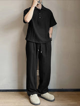 Men's Minimalist Wrinkled Linen-Look Two Pieces Outfit SKUL30685