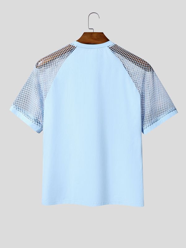 Men's High Street Party Letter Print Mesh Raglan Short Sleeve T-shirt SKUL73623