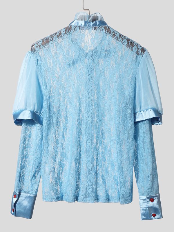 Men's Sheer Lace Puff Sleeve Shirt SKUL39007