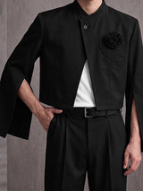 Men's Neo-Chinese Chic Evening Gala 3D Rose Flower Slit Cape Sleeve Mandarin Collar Blazer SKUL85235