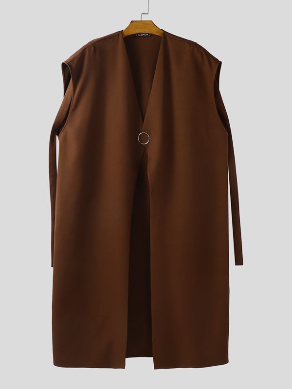 Men's Solid Color Ribbon Patchwork Casual Cloak SKUL37245