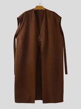 Men's Solid Color Ribbon Patchwork Casual Cloak SKUL37245