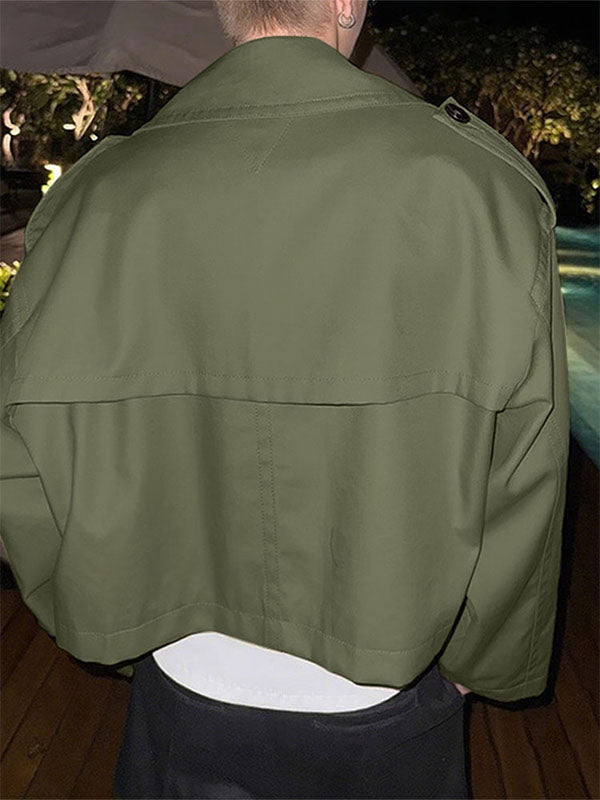 Men's Solid Color Cropped Casual Long Sleeve Jacket SKUL25781