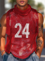 Men's Number Print Sheer Mesh Tank SKUL15413