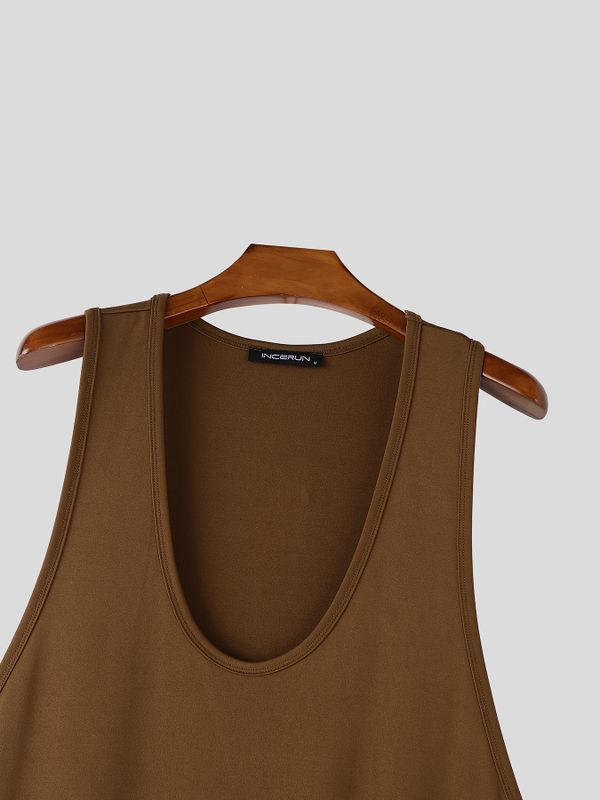 Men's Solid Color Oversized U-Neck Dress SKUL57275