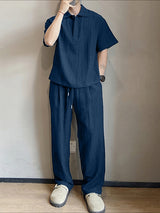 Men's Minimalist Wrinkled Linen-Look Two Pieces Outfit SKUL30685