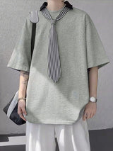 Mens Plaid Tie Contrast Color Short Sleeve T-Shirt SKUL20179