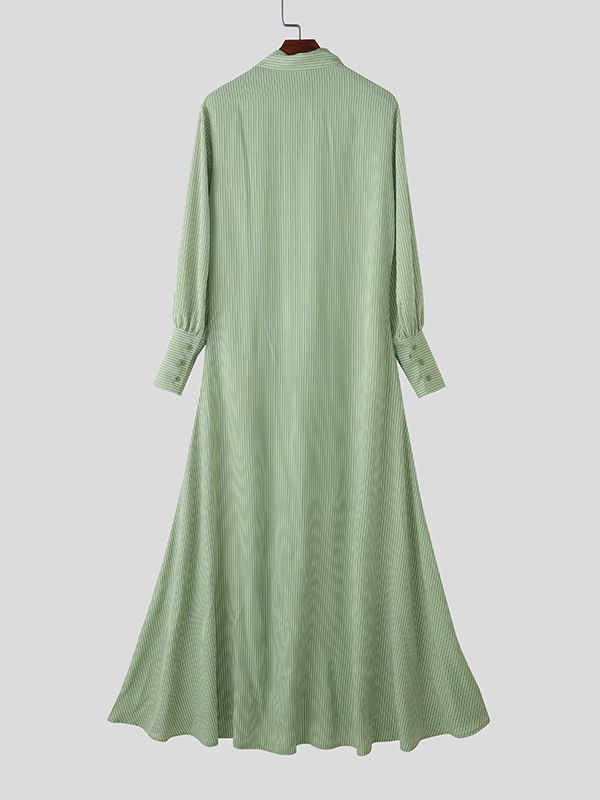 Men's Striped Long Hem Puff Sleeve Shirt SKUL40322