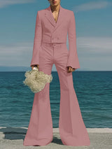 Men's Solid Color Flared Sleeve Casual Two Pieces Outfit SKUL36587