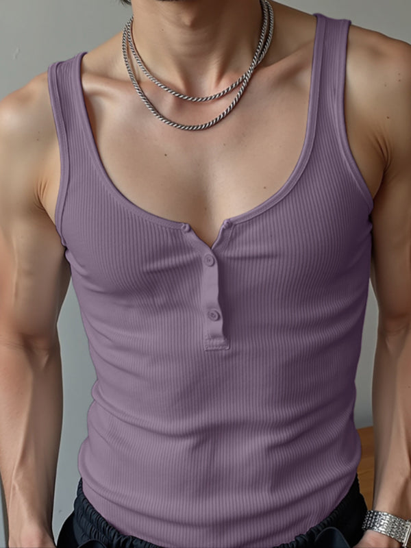 Mens Solid Color Knit Casual Tank SKUL18720