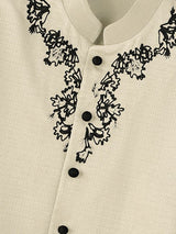 Men's Retro Party Floral Embroidery Cropped Boxy Long Sleeve Stand Collar Blazer SKUL80463