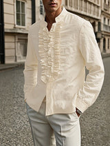Men's French Ruffle Patchwork Design Long Sleeve Shirt SKUL47694