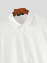 Men's Drawstring Design Textured Patchwork Long Sleeve Shirt SKUL54666