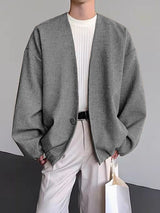 Men's Single Breasted Collarless Long Sleeve Cardigan SKUL37287