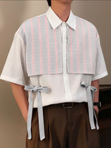 Men's Bow Patchwork Striped Half Sleeve Shirt SKUL39389