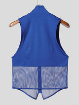 Men's Avant-Garde Mid-Section Mesh Deep V-Neck Pointed Hem Tank SKUL54093