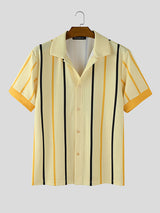 Men's Vertical Stripe Colorblock Short Sleeve Shirt SKUL23895