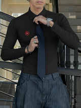 Men's Floral Decor Textured Long Sleeve Shirt SKUL45407