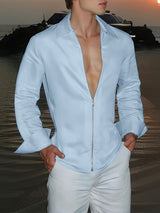 Men's Solid Color Zipper Long Sleeve Shirt SKUL51262