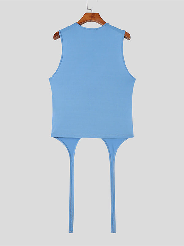 Men's Solid Color Irregular Cut Casual Tank SKUL25110