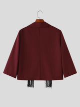 Men's Avant-Garde Party Chest Tassel Fringe Cape Slit Half Sleeve Shawl Collar Blazer SKUL78339