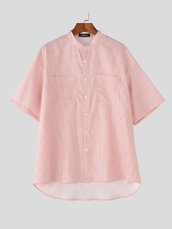 Mens Solid Color Striped Short Sleeve Shirt SKUL17881