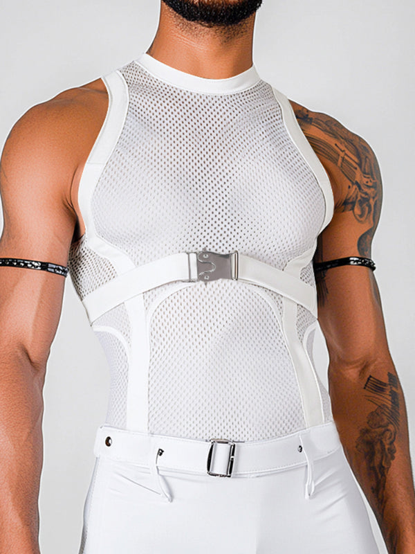 Mens Solid Color Breathable Mesh Casual Tank SKUL02147